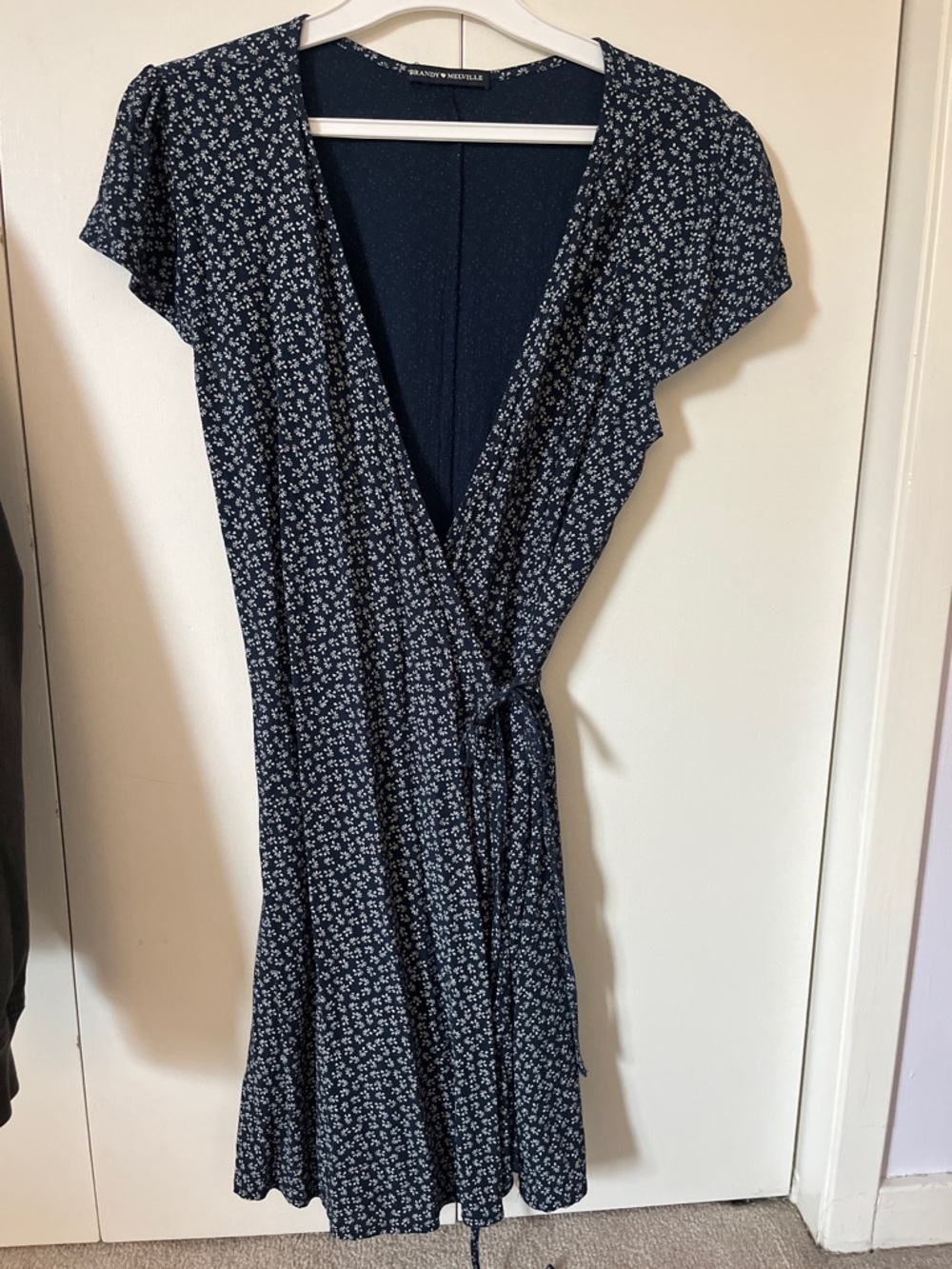Brandy Melville Navy Wrap Dress with White Floral Print